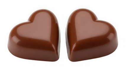 Two glossy chocolate hearts  isolated on transparent background