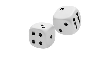 Two white dice PNG isolated on transparent background, game of chance and gambling concept for casino and board game design