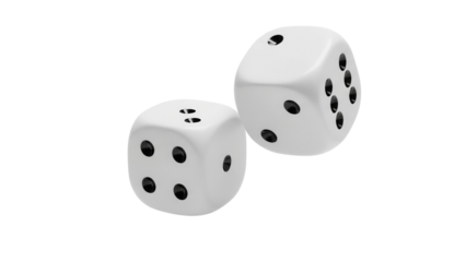 Two white dice PNG isolated on transparent background, game of chance and gambling concept for casino and board game design