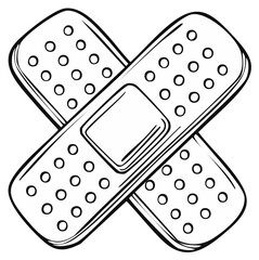 Crossed adhesive bandages medical illustration, monochrome drawing, first aid