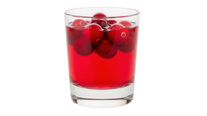 Glass of cranberry juice with cranberries isolated PNG, refreshing drink with red berries on transparent background