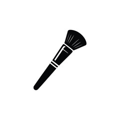 This is a black silhouette icon of a single makeup brush with bristles fanned out on a white background