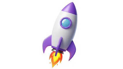 Cartoon rocket ship PNG isolated on transparent background, purple and white space shuttle for kids design