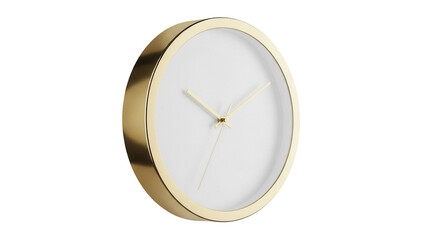 Elegant gold round wall clock isolated PNG on transparent background, minimalist design for home decor and timekeeping