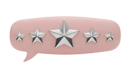 Pink speech bubble with five silver stars isolated PNG, customer feedback and rating concept for social media and product review