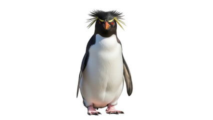 Rockhopper penguin PNG isolated on transparent background, seabird with yellow crest feathers for wildlife and nature designs