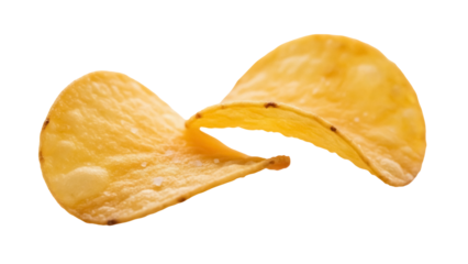 Delicious crispy potato chip isolated PNG on transparent background, savory snack for party food and quick bite
