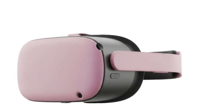 Pink VR headset isolated PNG on transparent background, virtual reality device for gaming and immersive experiences, modern tech gadget - Powered by Adobe