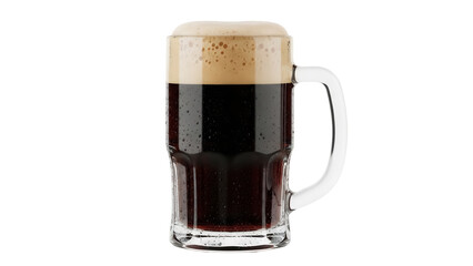 Dark beer in glass mug isolated PNG, refreshing stout with foam on transparent background for brewery and pub design
