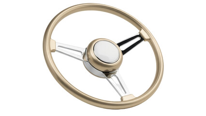 Classic gold steering wheel isolated PNG, vintage car part for restoration and customization projects on transparent background