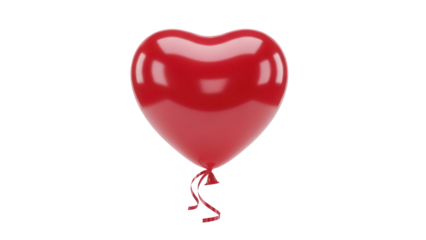 Shiny red heart balloon PNG isolated on transparent background, romantic love symbol for Valentine s Day and wedding decoration