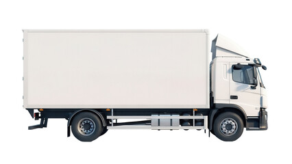 White delivery truck PNG isolated on transparent background, commercial vehicle for freight transport and logistics services, cargo transportation