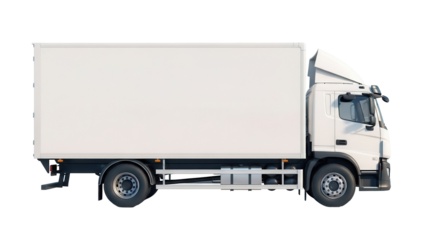 White delivery truck PNG isolated on transparent background, commercial vehicle for freight transport and logistics services, cargo transportation