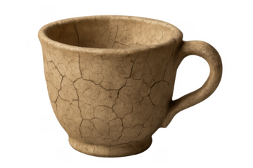 Dry cracking clay cup representing drought and thirst