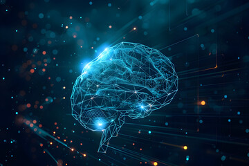 Digital brain concept with data streams and gears for technology design