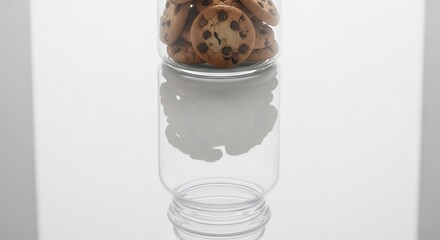 Glass Jar Filled with Delicious Chocolate Chip Cookies on a White Background.