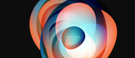 Fototapeta premium Abstract colorful design. Overlapping shapes create dynamic circular pattern. Gradient hues blend, forming modern visual element.