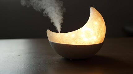 A small moon-shaped essential oil diffuser with soft glow
