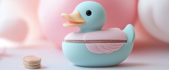 A small pastel duck-shaped coin purse with a zipper mouth