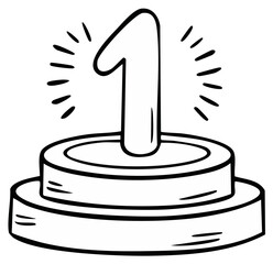Illustrative First Place Podium with Number One Outlined in Black and White to Celebrate a Win or Victory