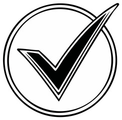 Black check mark inside a double lined circle symbolizing approval confirmation success and agreement