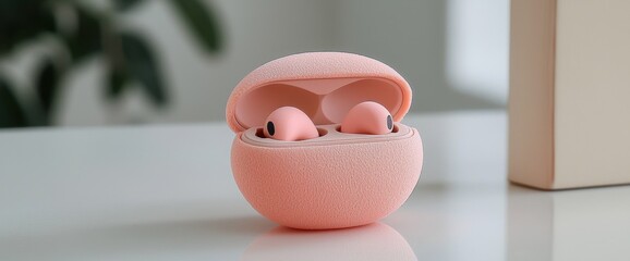 A small peach-shaped wireless earbud case with velvety touch