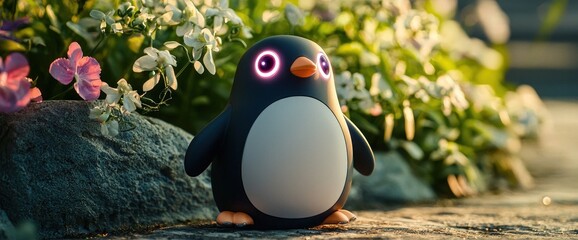 A small penguin-themed portable charger with LED eyes