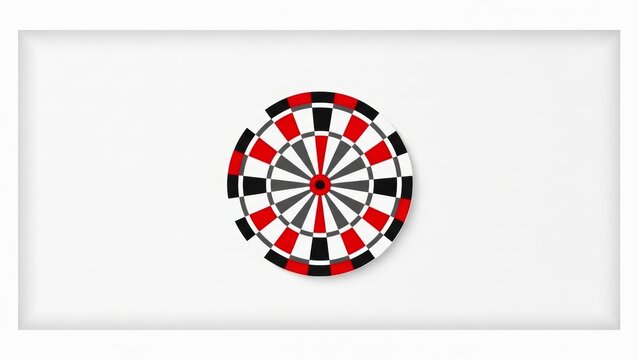 Red and Black Dartboard on White Background.