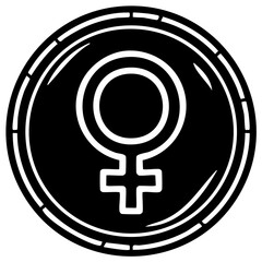 Fototapeta premium Stylized female gender symbol icon in a black circular frame representing womanhood and identity