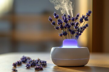 A smart air freshener diffusing a calming lavender scent