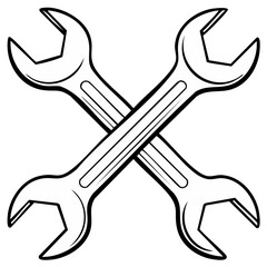 Crossed wrench tools illustration showcases mechanical repair and construction equipment in a clean line drawing style for technical design