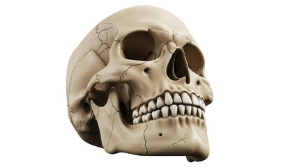 Obraz premium Human skull isolated PNG on transparent background, anatomical bone structure for medical study and Halloween design, detailed cranium