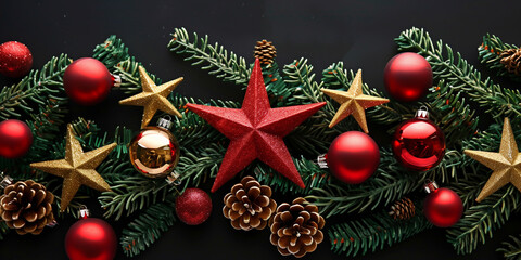 A premium holiday garland forming a dramatic edge across the composition, crafted from thick fir branches in rich emerald hues