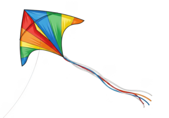 A colorful kite flying high in the sky on transparent background