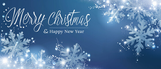 A sleek digital Christmas and New Year card design featuring a smooth deep-blue gradient background, subtly shifting from darker tones above to lighte