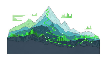 data analysis journey navigating market challenges through progress visualization across complex financial landscapes with strategic goals.