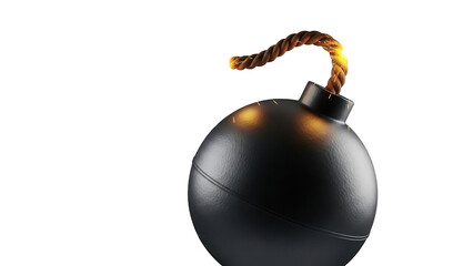 Cartoon bomb PNG isolated on transparent background, black sphere with burning fuse, explosive device for games and graphic design © Matej