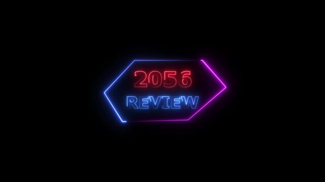 2056 review neon text animation. Business financial management platform background 4k video.