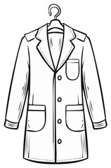 Doodle Style Doctor Coat Hanging in Clinic Uniform on Hanger Black Line Drawing Medical Clothes