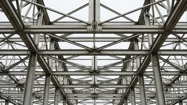 Interior View of an Industrial Steel Framework Building Showcasing Structural Engineering and Architectural Design