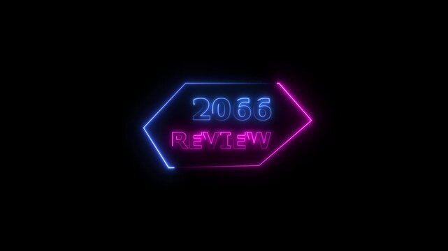 2066 review neon text animation. Business financial management platform background 4k video.