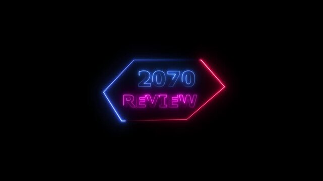 2070 review neon text animation. Business financial management platform background 4k video.