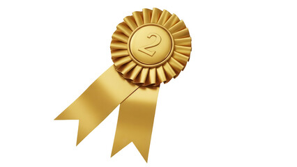 Golden second place award ribbon PNG isolated on transparent background, achievement and competition concept for graphic design