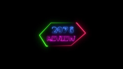 2076 review neon text animation. Business financial management platform background 4k video.