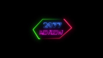 2077 review neon text animation. Business financial management platform background 4k video.