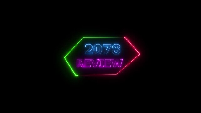 2078 review neon text animation. Business financial management platform background 4k video.