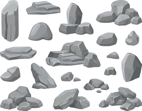 Set of cartoon rock and stone boulders for game environment design