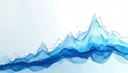 Dynamic abstract digital visualization depicting data flow and technological progression, with elegant blue waves symbolizing analytical insights and market trends