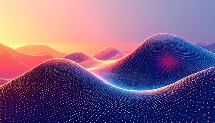 Abstract digital landscape featuring glowing particle waves, an immersive futuristic data visualization concept with a vibrant gradient color palette