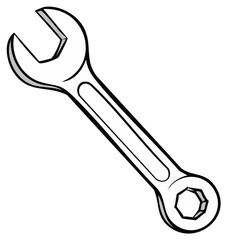 Illustration of a classic open-end wrench on a white background